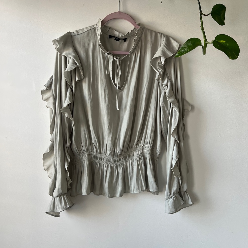 Marc New York dusty green ruffled blouse